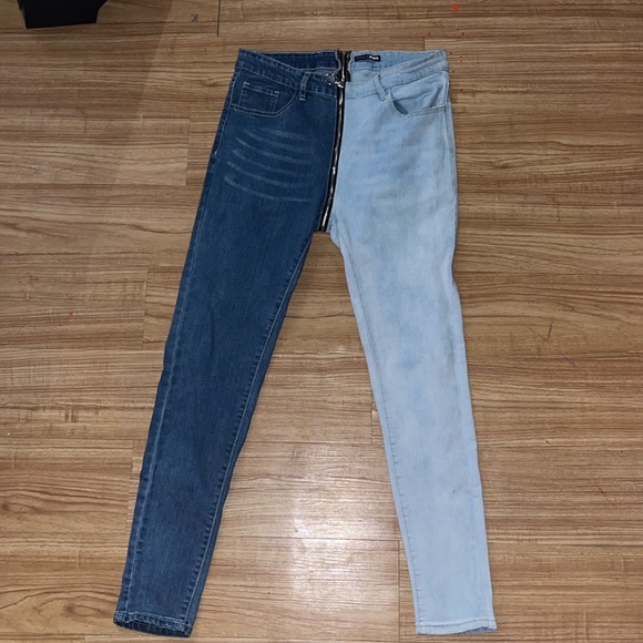 Fashion Nova two tone Skinny jeans full zip fly sz Medium - Picture 4 of 6